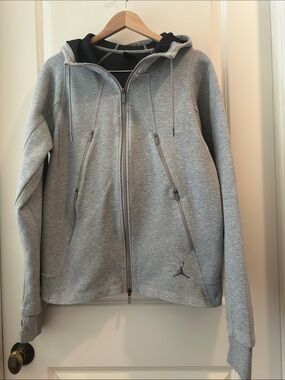Nike Air Jordan Tech ZipUp Hoodie diagonal zip pockets mesh lined thumbhole L